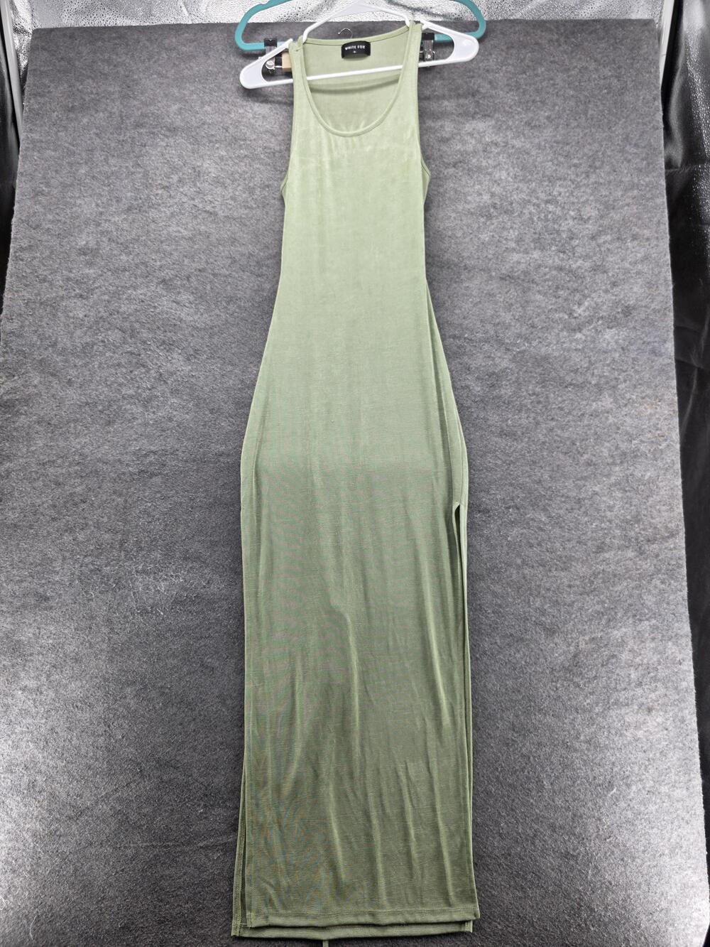 White Fox Dress Womens Medium Sage Green Maxi Bodycon Sleeveless Cutout Back